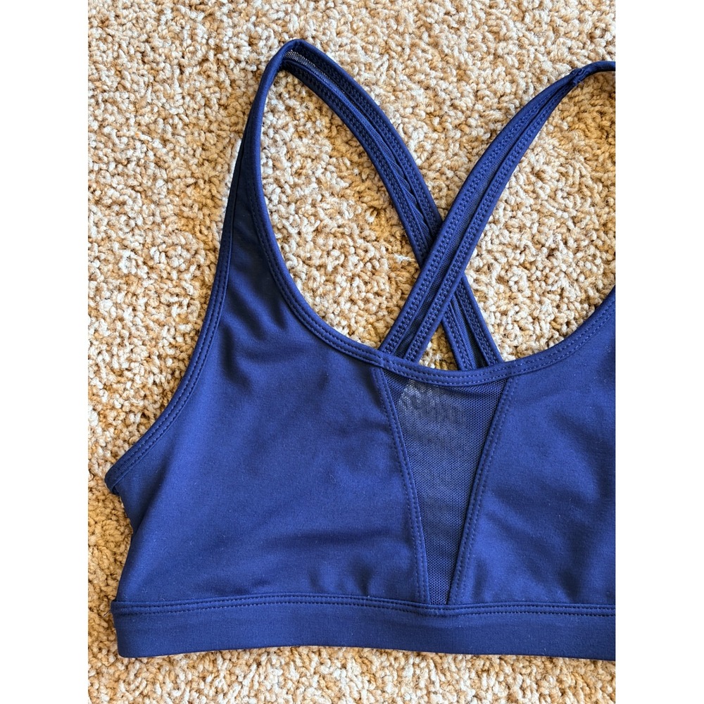 GapFit Womens Medium Impact Mesh Crisscross Strappy Sports Bra Navy Blue XS NWT - Picture 2 of 8
